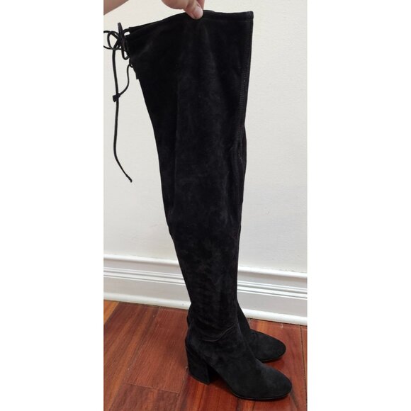 Aquatalia Women’s 6 Black Suede Over The Knee Boots Made in Italy Block Heel Tie - Picture 6 of 16